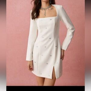 SHEIN White Long Sleeve Dress with Embellishments